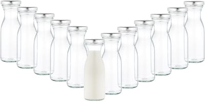 Set van 12 karaffen voor flessen met brede hals 250 ml + To 53 deksel zilver