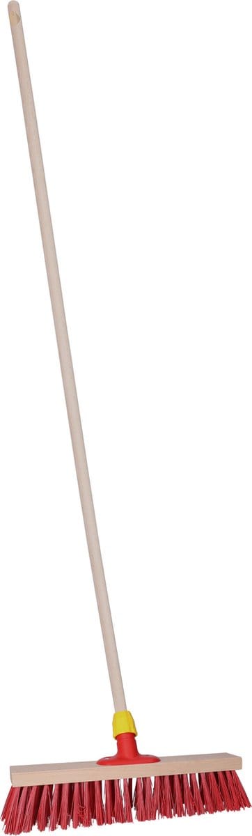 Brumag Straatbezem Dirtmaster voor buiten terrein - Bezemkop harde haren - rood - 40 cm breed - Houten steel van 139 cm