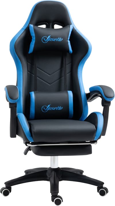 Vinsetto-Gaming Stuhl-Kunstleder, Schaumstoff, Nylon, Stahl-65L x 65B x 121-129H cm-Schwarz+Blau