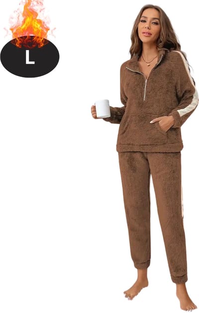 Nivard Joggingpak - Huispak - Volwassenen - Trainingspak - Comfortabel - Joggingsbroek - Tracksuit - Dames - Karamel - L