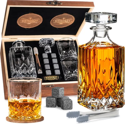 Whisiskey Whiskey Karaf - Luxe Whisky Karaf Set - 700 ml - Decanteer karaf - Whiskey Set - Incl. 8 Whiskey Stones, 2 Whiskey Glazen & Extra Accessoires