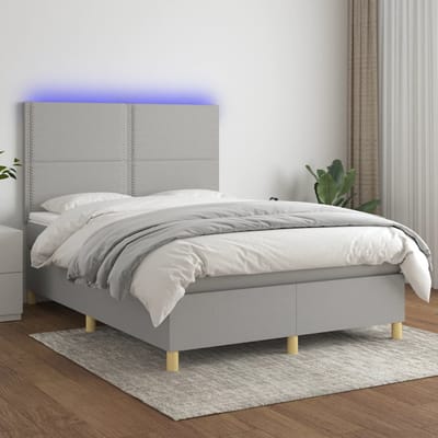 vidaXL - Boxspring - met - matras - en - LED - stof - lichtgrijs - 140x190 - cm