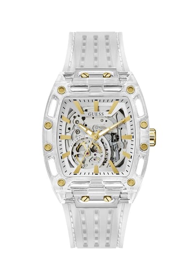 Guess Phoenix Analoge Kwartshorloge Transparant Kast Gemaakt Van 100% Polycarbonaat En Een Armband Van 100% Siliconen 42 GW1073G2