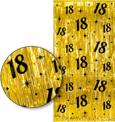 LUQ – 18 Jaar Franjes Gordijn – Goud & Zwart Tinsel Curtain 2x1 m – Luxe feestdecoratie voor verjaardag/birthday party
