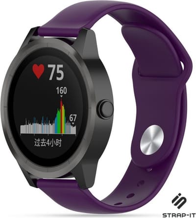 Strap-it Siliconen sport bandje - geschikt voor Garmin Vivoactive 3 / Vivoactive 5 / Vivomove HR / Venu / Venu SQ / Forerunner 245 / 570 - 42mm / 645 - paars