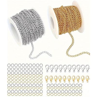5m/Rol Ketting Kit Voor Doe-het-zelf Sieraden Maken, Bevat 20st Kreeftsluiting & 90st Oogringen, 1m/Pak Exclusief Kreeftsluiting & Oogringen Silver-5m/roll veelkleurig