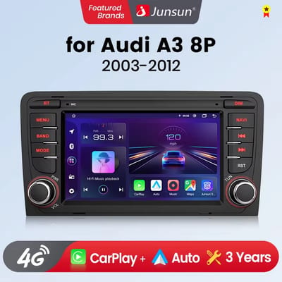 Junsun 7 inch draadloze CarPlay voor Apple Android Auto autoradio voor Audi A3 8P S3 RS3 2003-2012 GPS navigatie SWC Bluetooth FM RDS DSP IPS touchscreen auto intelligent systeem AI spraakbesturing 4G