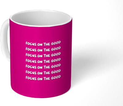 Mok - Koffiemok - Focus on the good - Roze - wit - Mokken - 350 ML - Beker - Koffiemokken - Theemok