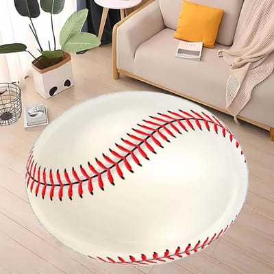 Bal Sporten Thema Ronde Vloerkleed Volleybal Honkbal Basketbal Tennis Tapijt Dagelijkse Woonkamer Vloerdecoratie Antislip Mat voor Woonkamer 80x80cm