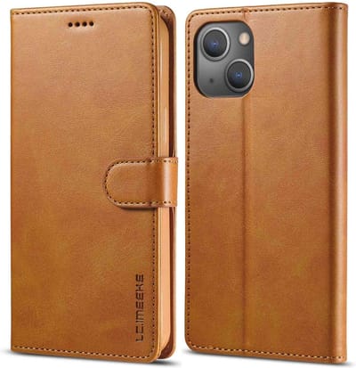 LC.IMEEKE Hoesje - Geschikt voor iPhone 14 Plus Hoesje - LC.IMEEKE Luxe Book Case - Bruin