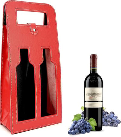 Luxe Wijn Cadeau Tas voor 2 Flessen, Leren Draagtasje met Handvat voor Geschenken en Feestelijke Gelegenheden, Perfect voor Wijnliefhebbers en Zakelijke Geschenken