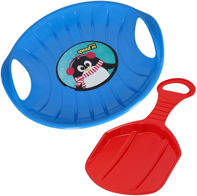 KOTARBAU® Sneeuwschijf Set, Kunststof, 60 cm, Blauw & Rood, Schotel Slee Plastic, 34x53 cm, Sneeuw Slee, Rodelen, Lichtgewicht, Voor Kinderen En Volwassenen, Bobsleeën, Sneeuwglijder