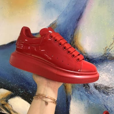 Kleurrijke Effen Dames Sneakers Schoenen Casual Echt Leer Vetersportschoenen Populair Platte Mat Glad Heren Sneakers Plat 45 red