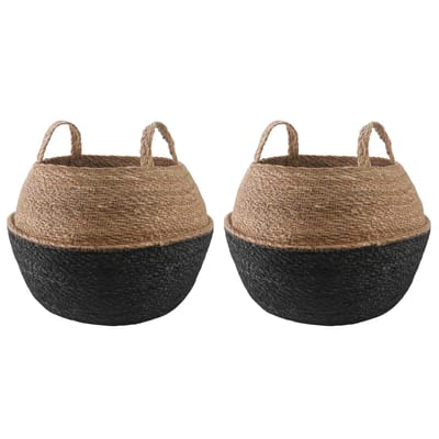 vidaXL Plantenpot met handvatten 2 st Zwart Ø 45 x 36 cm 100% Zeegras