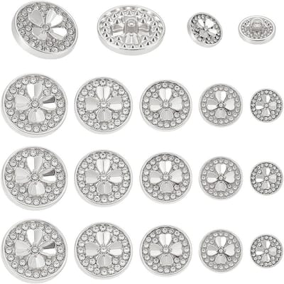 15 Stuks Diverse Stijlen Ronde Strass Knopen, Legering Platte Ronde Knopen voor Kleding, Decoratie en Sieraden