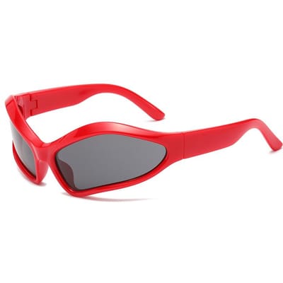 Lunettes de Soleil Sensationnelles Technologie Future Sportive Lunettes de Soleil Ovales Populaires Y2K Lunettes Fonctionnelles Hip Hop Style Lunettes Femme pictures show red