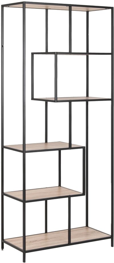 Giga Living Boekenkast Varven - Naturel/Zwart 6 Vakken - 77x35x185cm