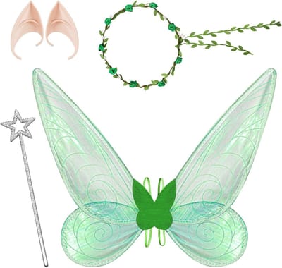 Groene Feeënvleugels voor Volwassenen met Feeënstaaf - Perfect voor Carnaval, Halloween en Cosplay, Geschikt voor Vrouwen en Meisjes