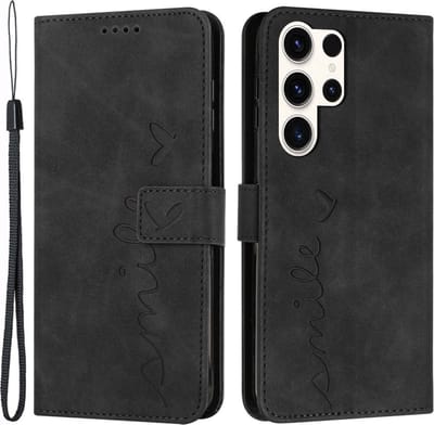 Coverup Hoesje - Geschikt voor Samsung Galaxy S24 Ultra Hoesje - Coverup Smile Book Case - Zwart