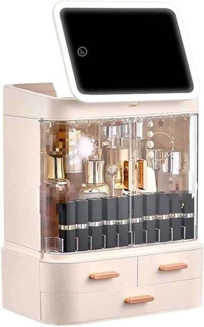 Make-up Organizer - Cosmetica Opberger - Snel Klaarmaken - Met LED Spiegel - 30x21x36 cm - Wit