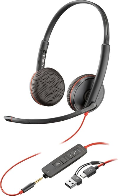 HP Poly Blackwire C3225 Over Ear headset Kabel Stereo Zwart Ruisonderdrukking (microfoon) Headset, Volumeregeling, Microfoon uitschakelbaar (mute)