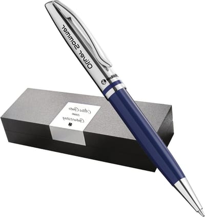 Gepersonaliseerde balpen - Schrijfgerei met gravure - Cadeau geven - Met draaimechanisme - 136 cm lengte - Donkerblauw