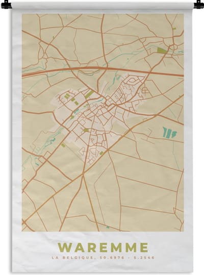 Wandkleed - Wanddoek - Kaart - Vintage - Retro - Stadskaart - Waremme - Plattegrond - 120x180 cm - Wandtapijt