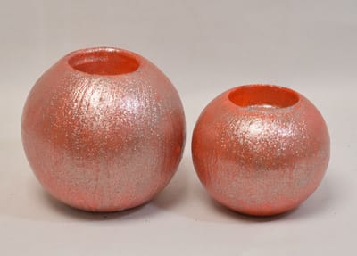 ZoeZo Design - 2 stuks - waxinelichtjeshouder - glitter - oranje - kerst - aardewerk - 1: 9x9x9 cm - 1: 7x7x7 cm