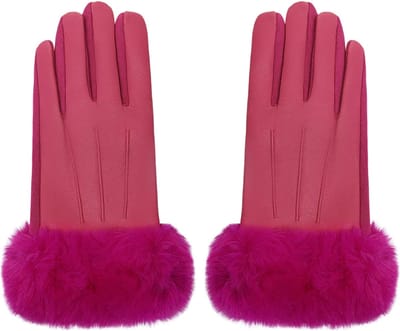 Fuchsia Handschoenen Faux Fur & Leather look - Herfst/Winter - Dames - Fuchsia