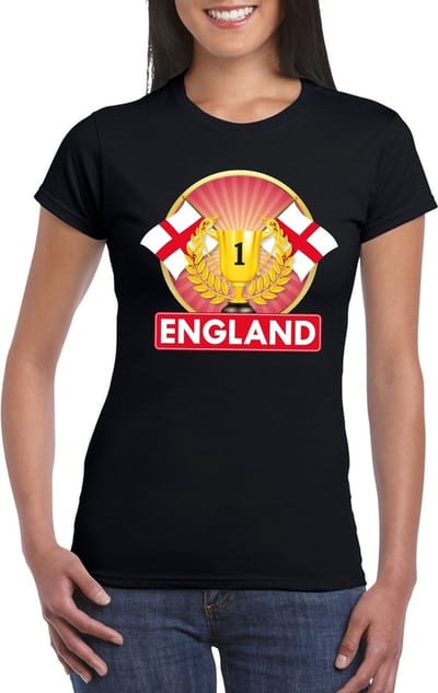 Zwart Engels kampioen t-shirt dames - Engeland supporter shirt S