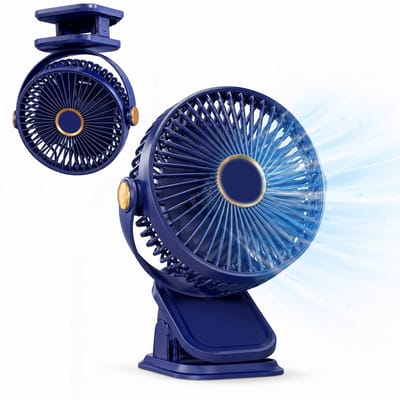 Ulisem - USB Oplaadbare Clip Bureau Ventilator met Lamp – 800mAh – 5 Snelheden – Draagbare Mini Ventilator met Klem – Stil – Voor Bureau, Thuis, Reizen, Outdoor – Blauw