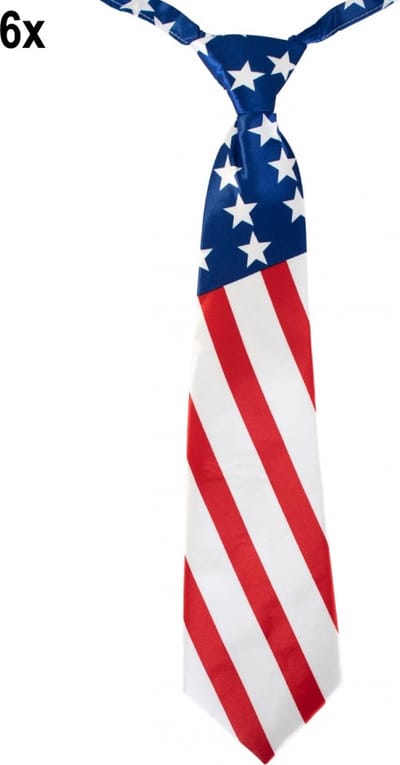 6x Stropdas Amerika USA 42 cm - Amerika USA festival thema feest party