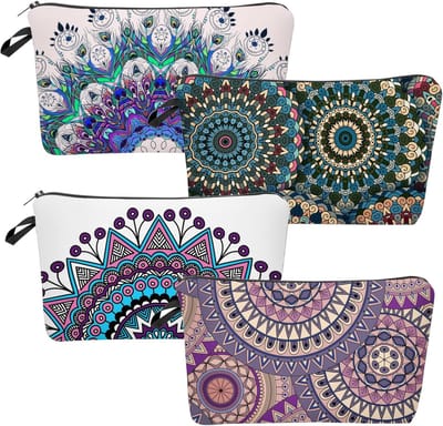 Dailygoods- Make-up Tas 4 Stuks - Waterdichte Reis Cultuurtas - Cosmetische Tassen - Dames/Maandala Bloemen Patroon - Compact en Lichtgewicht - 22/18/13,5 cm - Cosmeticatas