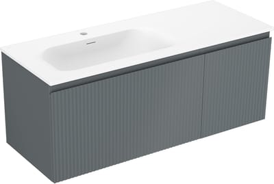 Mexen Rivel badkamerkast 120 cm met wastafel Vela links, 1S, 1D, geribd, grafiet mat/wit mat - 91A23-12047-3-BBFF66-W23L01
