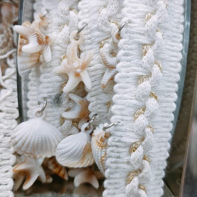 Kunstmatige Schelp Versierde Kantrand Lint, 1 Yard, voor Doe-het-zelf Naaiprojecten, Tassen, Kleding, Hoeden, Schoenen, Haaraccessoires - Beige Decoratief Lint