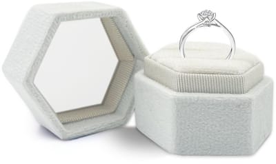 Dailygoods - Fluwelen Ringendoos, Zeshoekige Trouwringdoos, Opbergringhouder met Twee Vakken, Juwelendoos voor Aanzoek, Verloving, Bruiloft, Ceremonië (Beige)