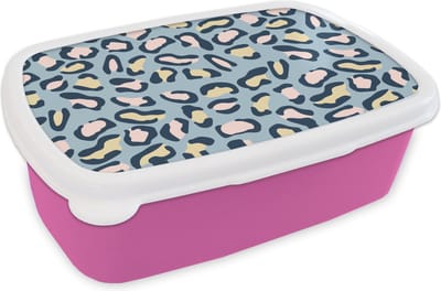 Broodtrommel Roze - Lunchbox - Brooddoos - Panterprint - Pastel - Patronen - 18x12x6 cm - Kinderen - Meisje