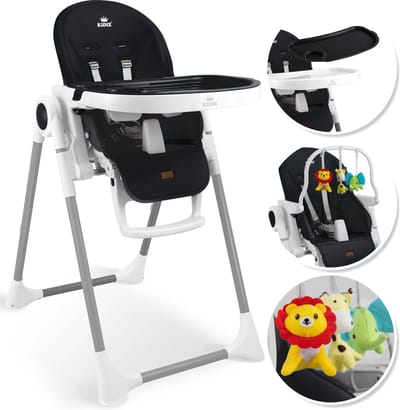 KIDIZ® 3in1 kinderstoel incl. speelbar, Eetstoel, Babystoel, combinatie kinderstoel, 7 in hoogte verstelbare rugleuning, meegroei van 0 maanden tot 6 jaar - Zwart