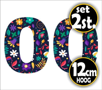 Jerma -nr. - 0 - Bloemprint - Sticker - set 2 st. - 12 cm Hoog - Zelfklevend - Weerbestendig - Vinyl