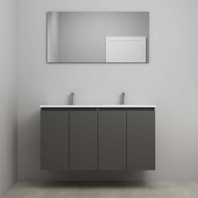 On-Line Badkamermeubelset - 120 cm - Voorgemonteerd - Greeploos 4 Deuren - Acryl Wastafel - 2 Kraangaten - Spiegel - Mat Antraciet