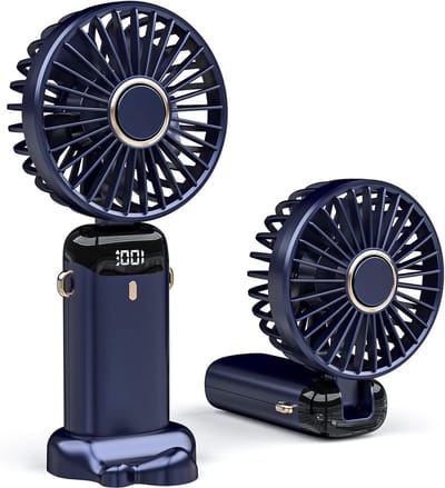 SnelShoppen - Mini-handventilator USB-bureauventilator 5 snelheden 3000 mAh opvouwbare tafelventilator voor reizen, kantoor, huishouden - blauw