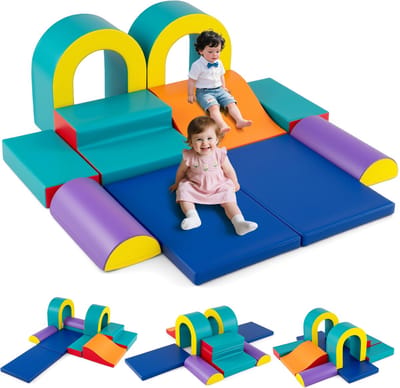 COSTWAY Schuimrubberen bouwstenen, zachte bouwstenen voor baby's, om te kruipen, klimmen en glijden, reuzenbouwstenen van PU en schuim, grote bouwstenen XXL, voor binnen en buiten, voor peuters vanaf