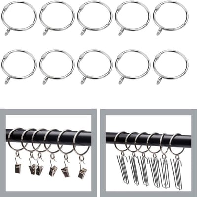 10 stuks - Openbare gordijnringen met ringen - Metalen gordijnringen - Douchegordijnringen - Klik-ontwerp - Zilver - Binnendiameter 50 mm - Past op gordijnroedes tot 1,8 inch - Geschikt voor woonkamers, slaapkamers en doucheruimtes