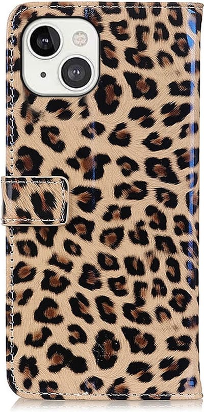 Peachy Wallet Bookcase kunstleer luipaardprint hoesje geschikt voor iPhone 13 - bruin
