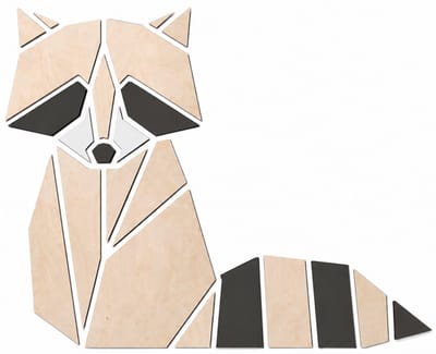 Houten wanddecoratie - Wooden wall decoration | Wasbeer 63 x 50cm Raccoon | Licht hout - Natural wood | Geometrische muurdecoratie kinderkamer - Geometric wall art for kids room - Origami Design Wandfiguur - Dieren - Babykamer - Deco