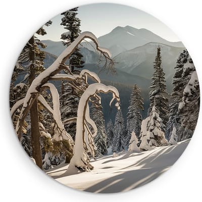 Saammp Muurcirkel Hout - Besneeuwd Landschap - Bloemen - Natuur - Ø 90 - Wandcirkel - Wanddecoratie Cirkel - Muurdecoratie Woonkamer - Slaapkamer decoratie - Rond Schilderij