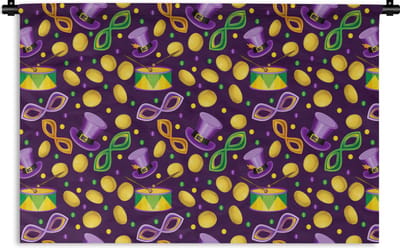 Wandkleed - Wanddoek - Carnaval - Feest - Paars - Patronen - 180x120 cm - Wandtapijt