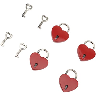 4 Set Hart Hangslot Zinklegering 38x30mm Liefdesslot met Sleutel voor Sieradendozen Portemonnees Handtassen Roos rood