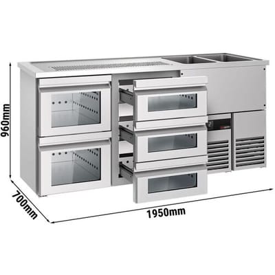 GGM Gastro Biertheke PREMIUM - 1950x700mm - 5 Glasschubladen Zilver