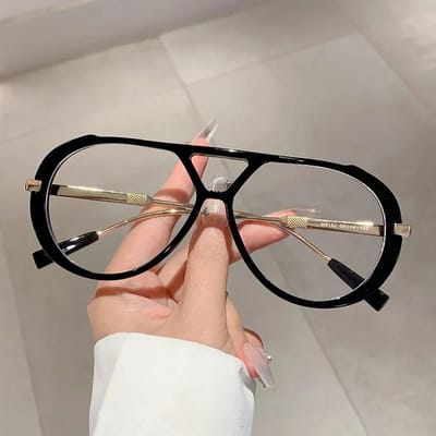 Lunettes de Soleil Style Aviateur Vintage à Grande Monture Femmes Hommes Marque de Luxe Designer Lunettes de Soleil Extérieur Punk Double Pont Lunettes